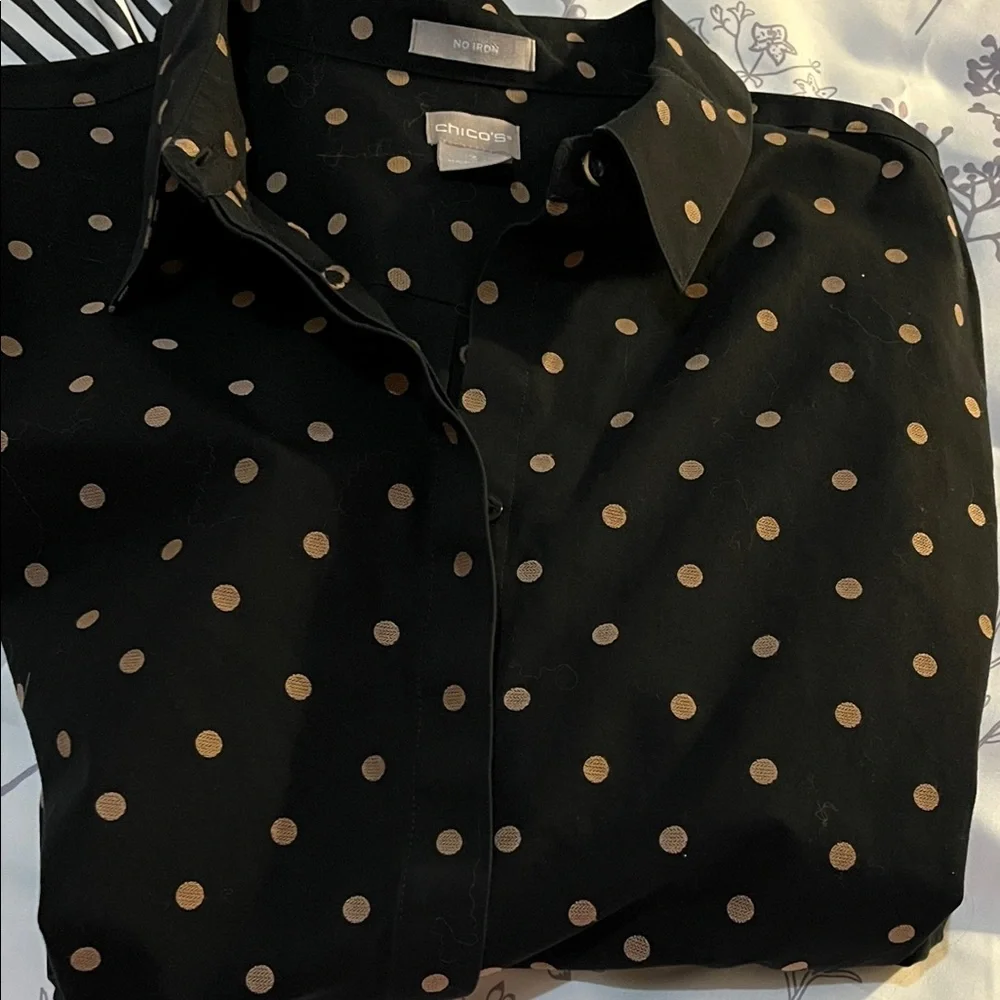 Chico's Black Blouse with Gold Dots and White Blouse with Black Stripes - Picture 7 of 11